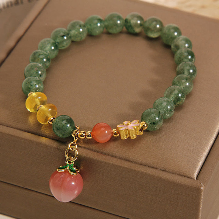 Buddha Stones Natural Green Strawberry Quartz Love Peach Charm Bracelet - image 2