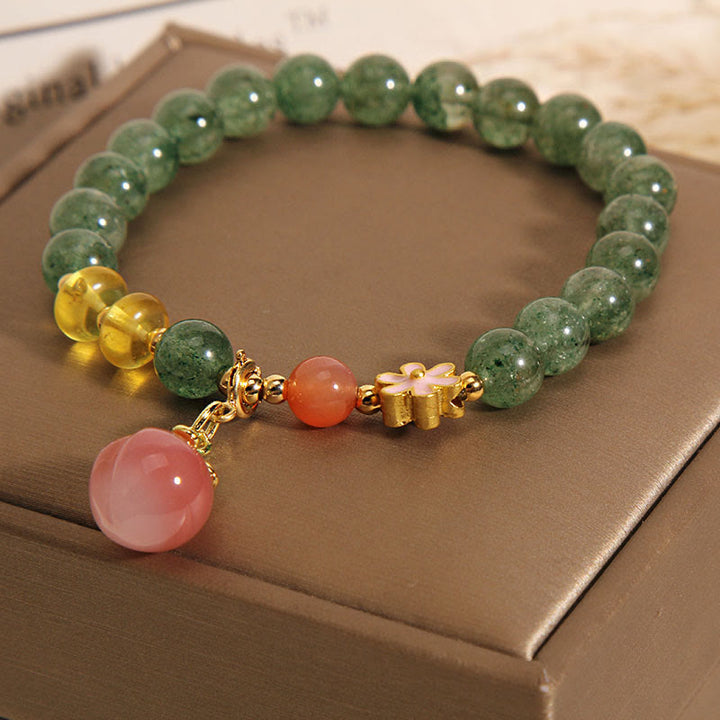 Buddha Stones Natural Green Strawberry Quartz Love Peach Charm Bracelet - image 5