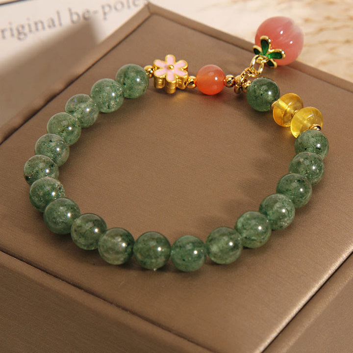 Buddha Stones Natural Green Strawberry Quartz Love Peach Charm Bracelet - image 3