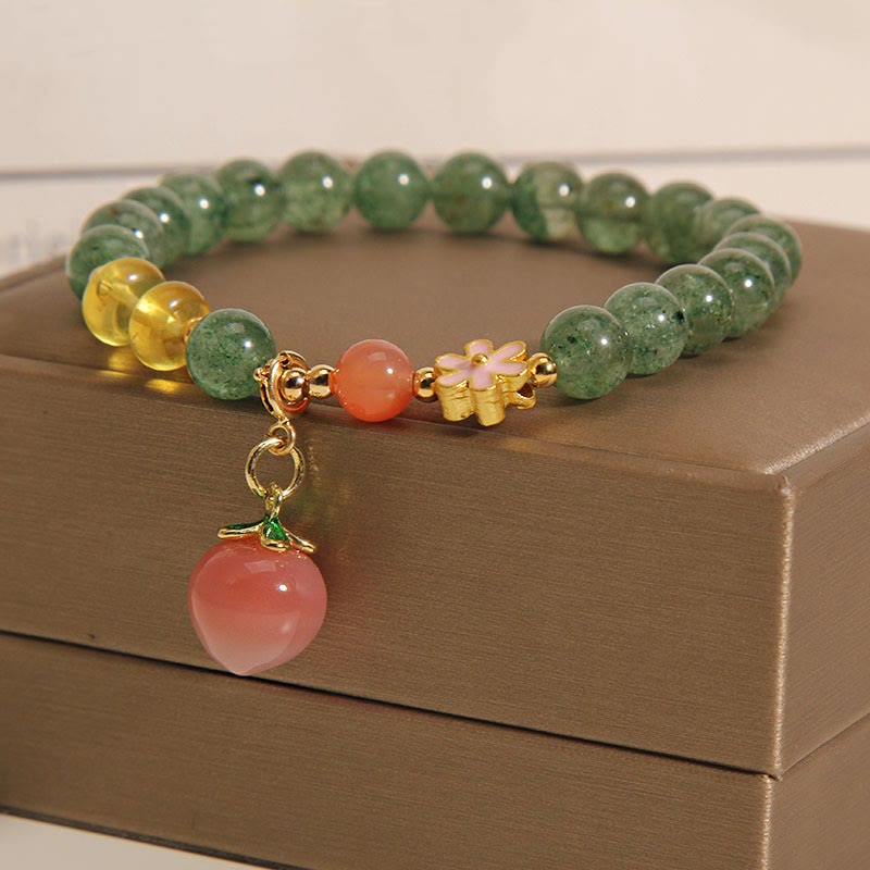 Buddha Stones Natural Green Strawberry Quartz Love Peach Charm Bracelet - image 6
