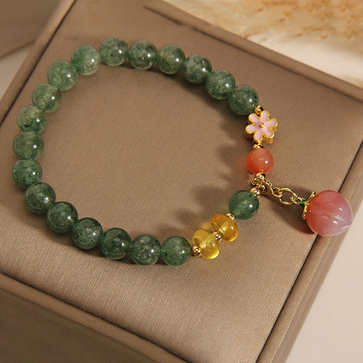 Buddha Stones Natural Green Strawberry Quartz Love Peach Charm Bracelet - image 4