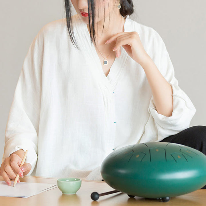 Buddha Stones V-Neck Blouse Women Shirt Long Sleeve Top Chinese Hanfu Style Clothing - image 7