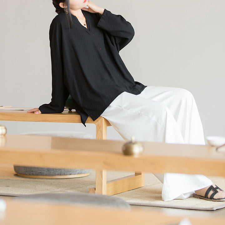 Buddha Stones V-Neck Blouse Women Shirt Long Sleeve Top Chinese Hanfu Style Clothing - image 22