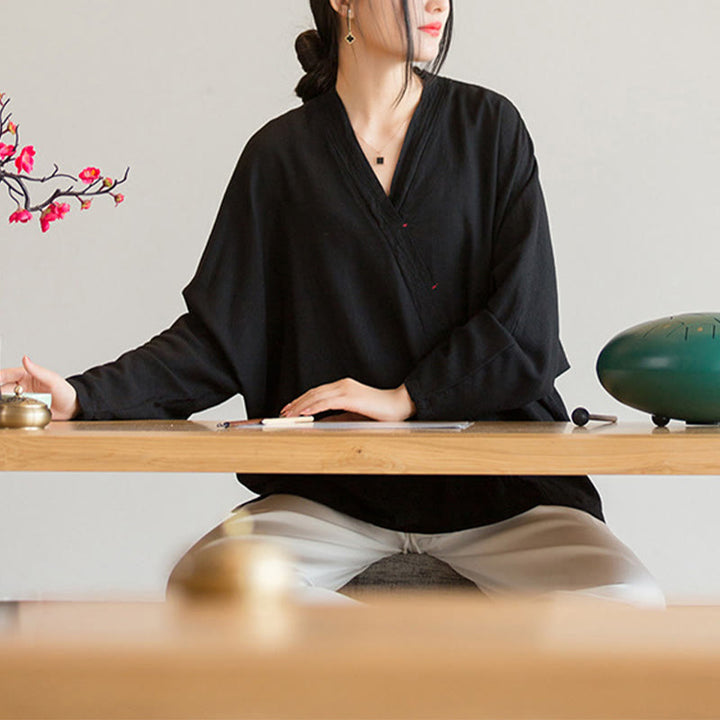 Buddha Stones V-Neck Blouse Women Shirt Long Sleeve Top Chinese Hanfu Style Clothing - image 18