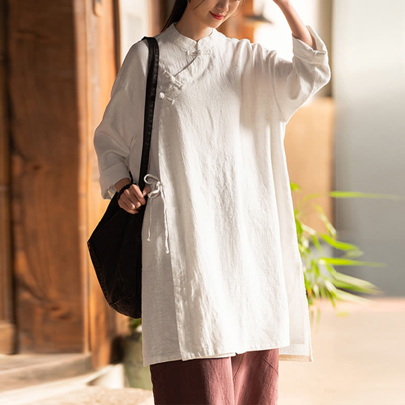 Buddha Stones Vintage Cotton Linen Blouse Women Long Sleeve Shirt Chinese Hanfu Top - image 5