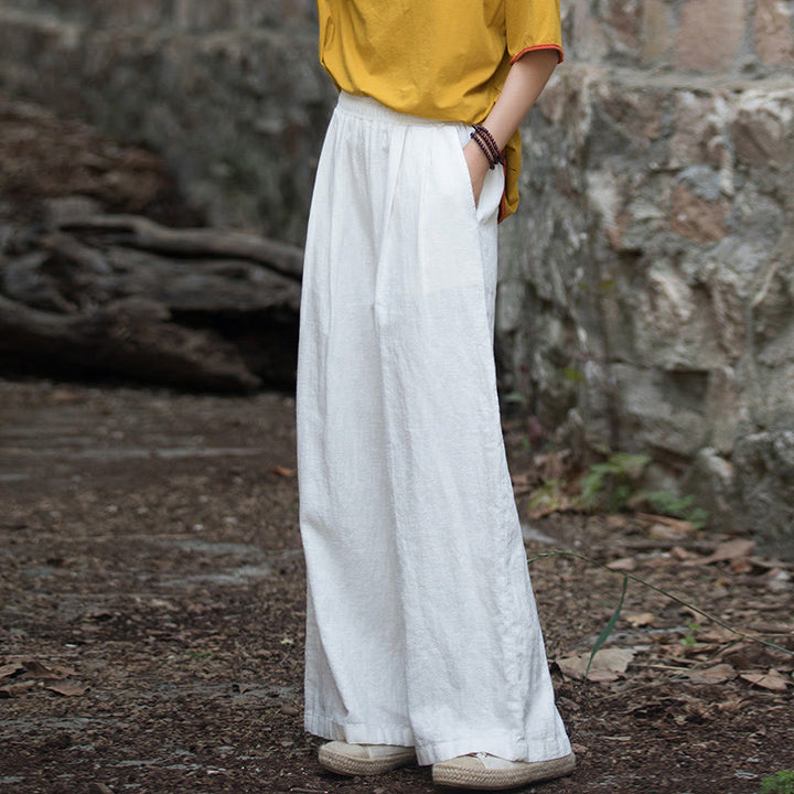Buddha Stones Retro Wide Leg Pants Casual Women's Yoga Pants With Pockets - White-US2-12，UK/AU6-16，EU34-44 (F) - image 5