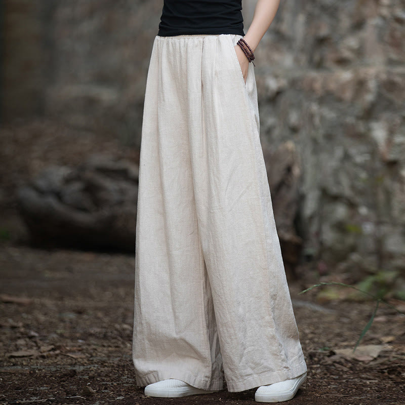 Buddha Stones Retro Wide Leg Pants Casual Women's Yoga Pants With Pockets - Beige-US2-12，UK/AU6-16，EU34-44 (F) - image 10