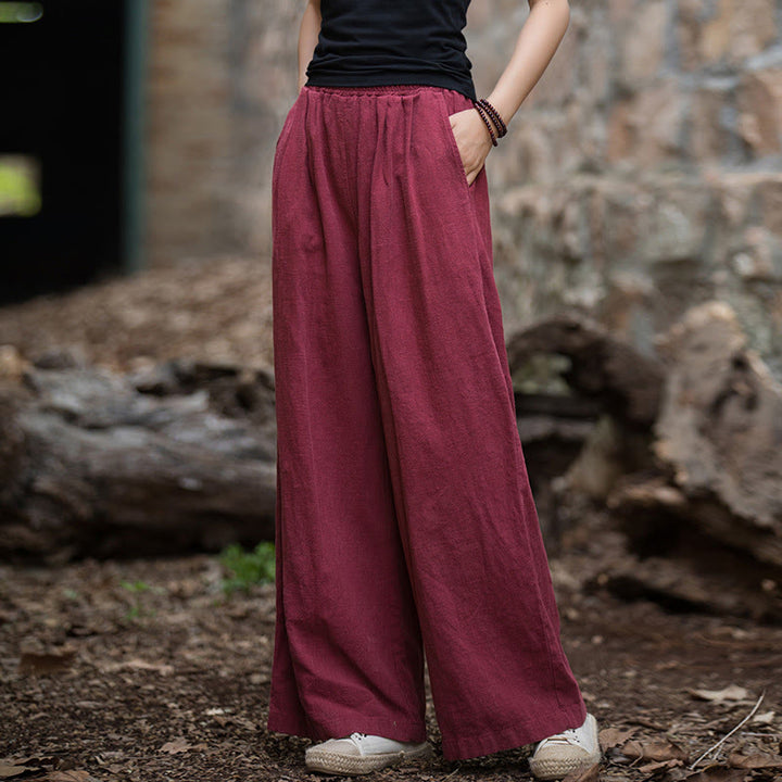 Buddha Stones Retro Wide Leg Pants Casual Women's Yoga Pants With Pockets - Burgundy-US2-12，UK/AU6-16，EU34-44 (F) - image 14
