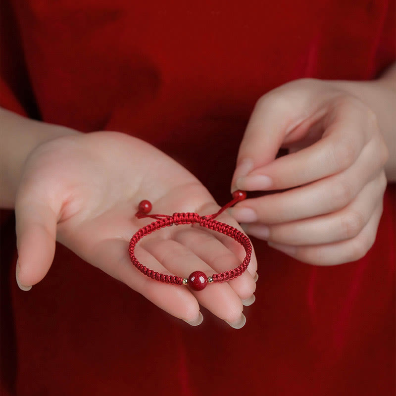 Buddha Stones Lucky Cinnabar Bead Blessing Red String Bracelet - image 1