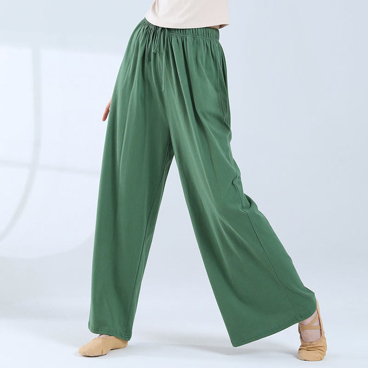 Buddha Stones Loose Cotton Drawstring Wide Leg Pants For Yoga Dance With Pockets - Green - US6，UK/AU10，EU38 (XL) - image 0