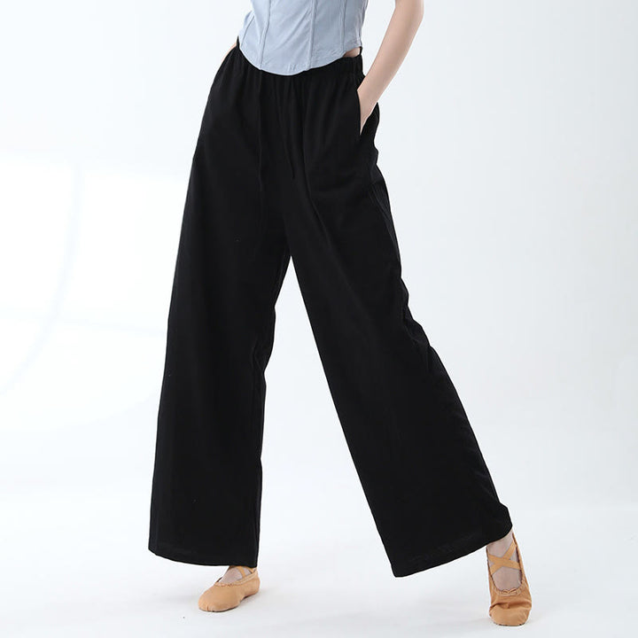 Buddha Stones Loose Cotton Drawstring Wide Leg Pants For Yoga Dance With Pockets - Black - US6，UK/AU10，EU38 (XL) - image 6