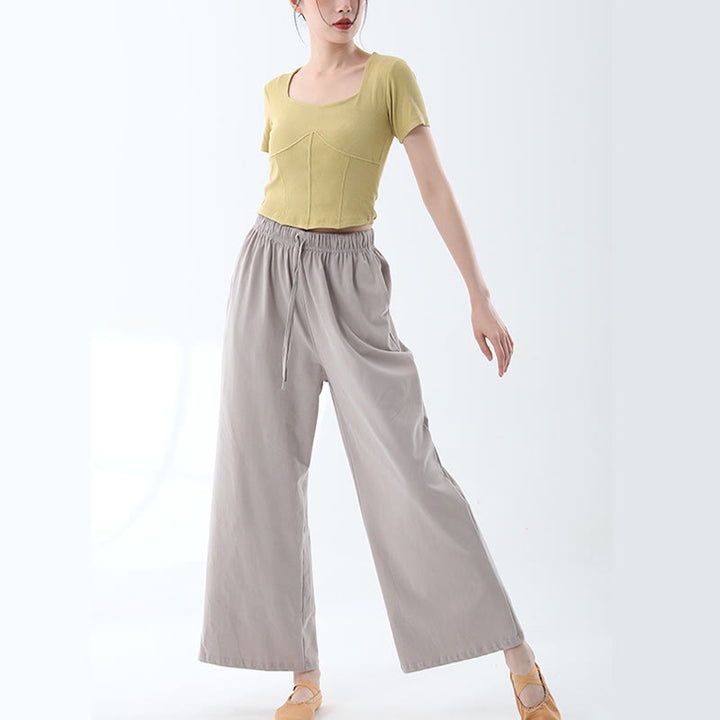Buddha Stones Loose Cotton Drawstring Wide Leg Pants For Yoga Dance With Pockets - image 18
