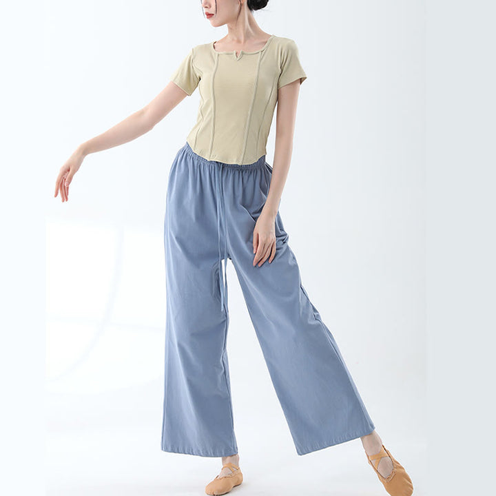 Buddha Stones Loose Cotton Drawstring Wide Leg Pants For Yoga Dance With Pockets - image 4