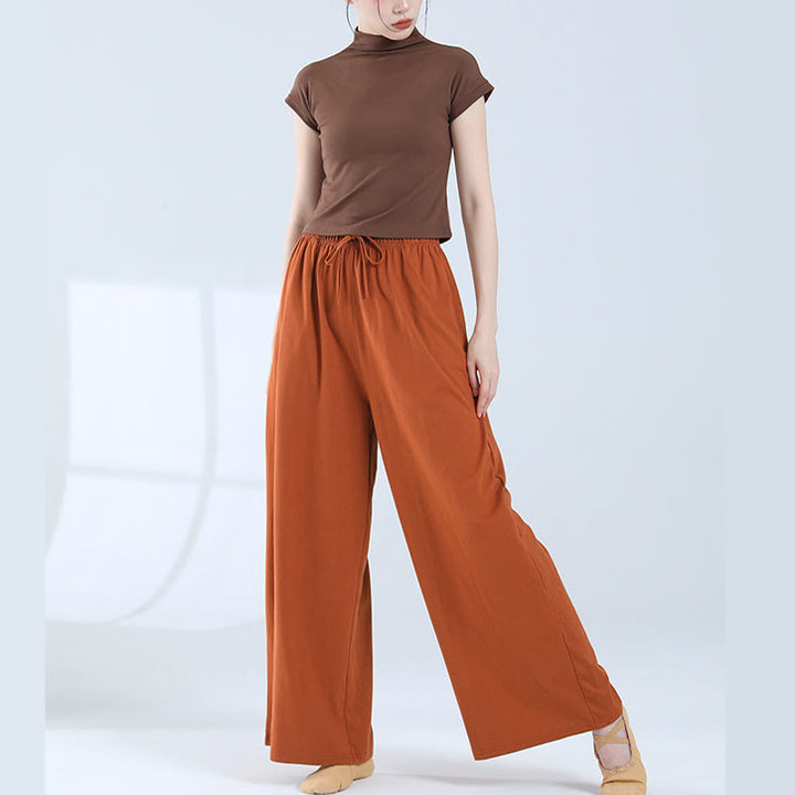 Buddha Stones Loose Cotton Drawstring Wide Leg Pants For Yoga Dance With Pockets - image 33