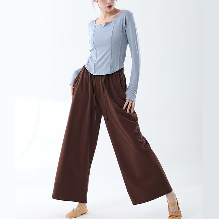 Buddha Stones Loose Cotton Drawstring Wide Leg Pants For Yoga Dance With Pockets - image 9