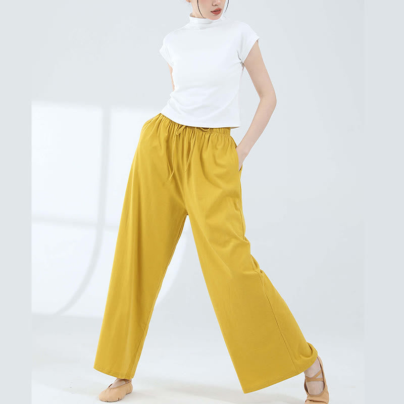Buddha Stones Loose Cotton Drawstring Wide Leg Pants For Yoga Dance With Pockets - image 24