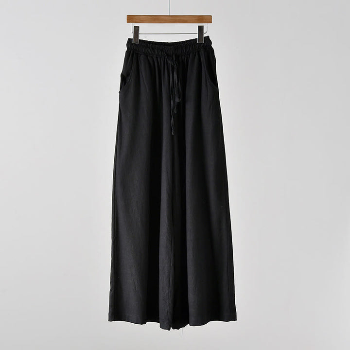 Buddha Stones Loose Cotton Linen Drawstring Wide Leg Pants With Pockets - image 15