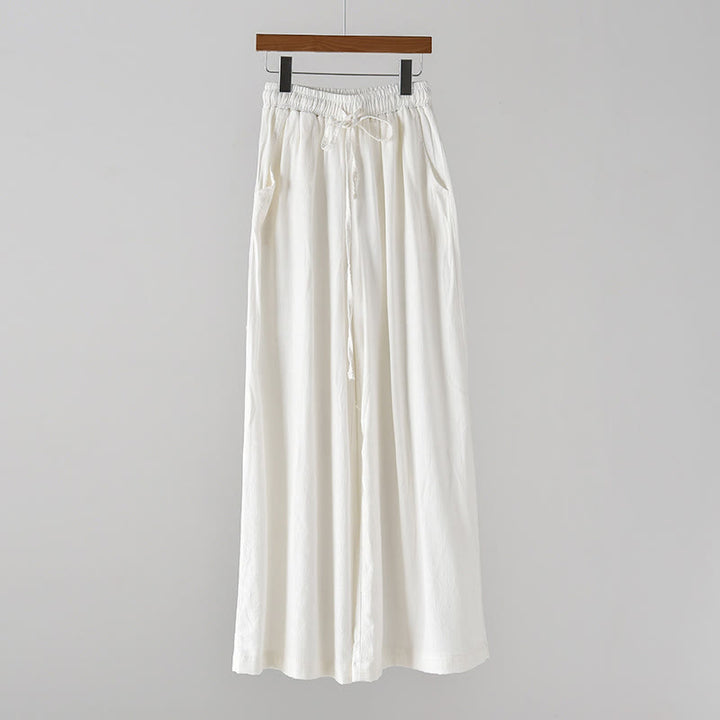 Buddha Stones Loose Cotton Linen Drawstring Wide Leg Pants With Pockets - White - US4，UK/AU8，EU36 (L) - image 8