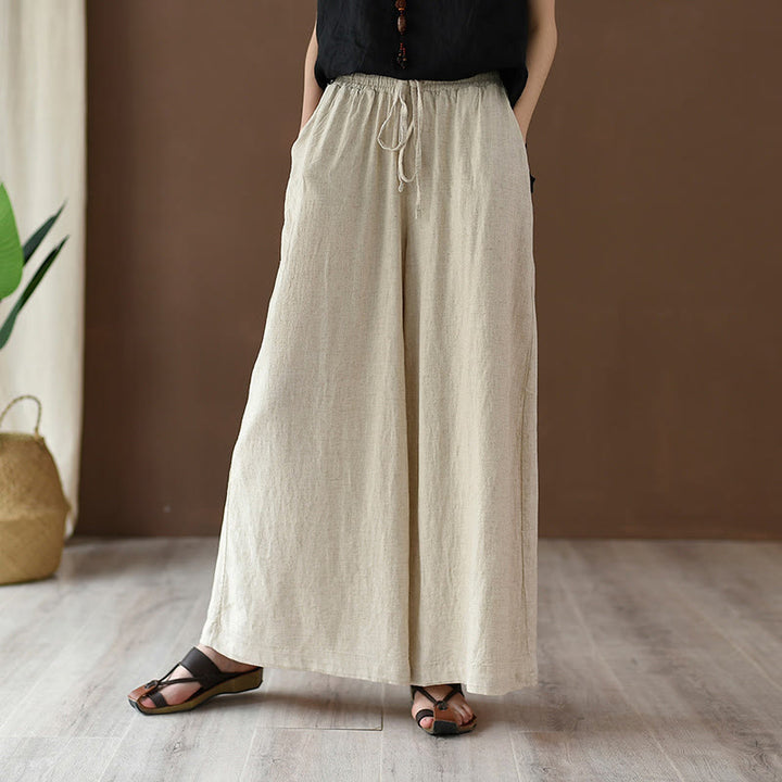 Buddha Stones Loose Cotton Linen Drawstring Wide Leg Pants With Pockets - image 2