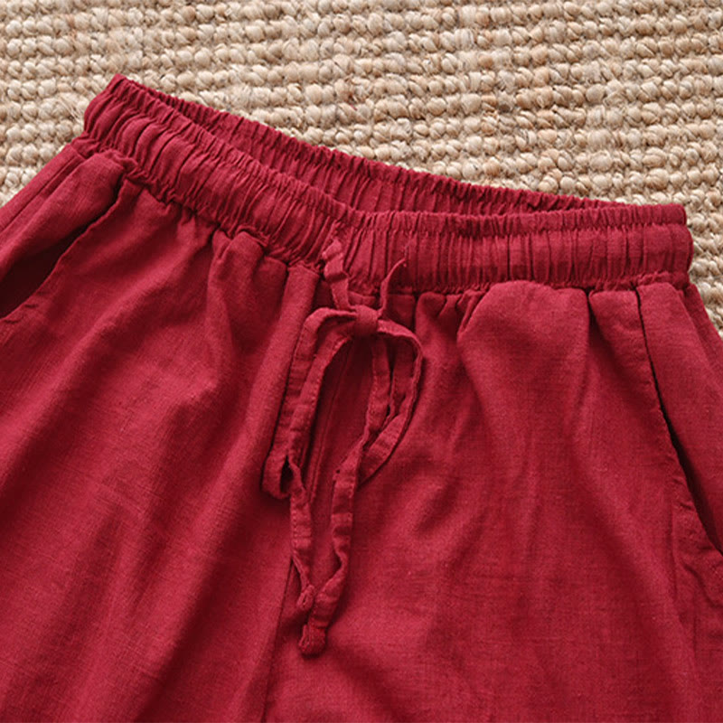 Buddha Stones Loose Cotton Linen Drawstring Wide Leg Pants With Pockets - image 23