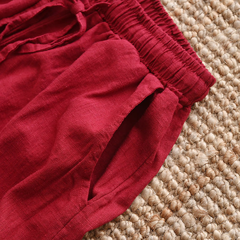 Buddha Stones Loose Cotton Linen Drawstring Wide Leg Pants With Pockets - image 24