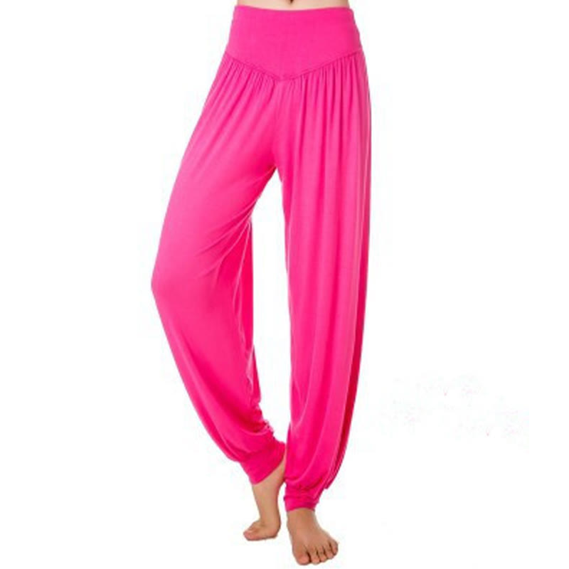 Buddha Stones Solid Color Yoga Dance Long Harem Pants - Rose Red - US14，UK/AU18，EU46 (3XL) - image 19