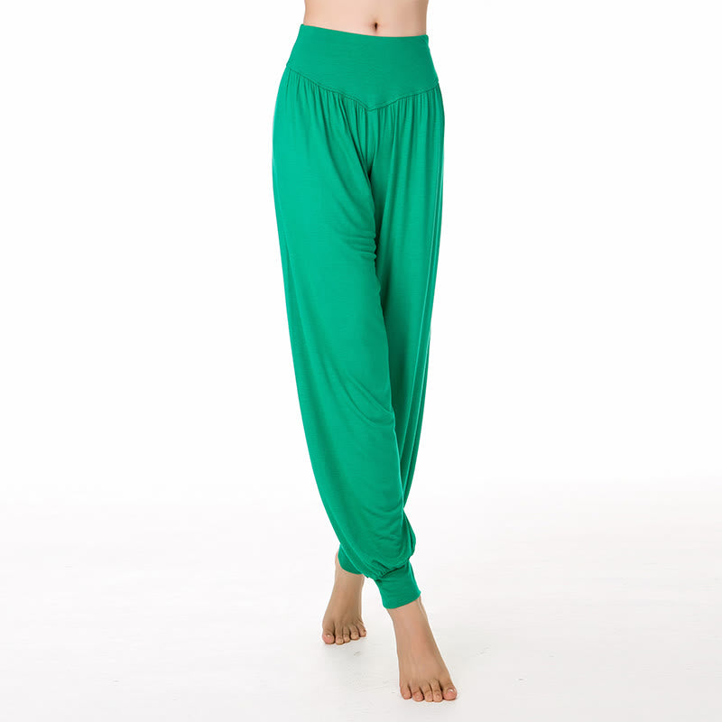 Buddha Stones Solid Color Yoga Dance Long Harem Pants - Green - US14，UK/AU18，EU46 (3XL) - image 31