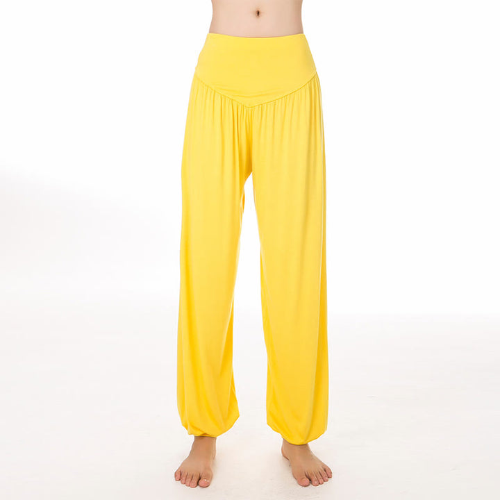 Buddha Stones Solid Color Modal Yoga Dance Long Harem Pants - Yellow - US14，UK/AU18，EU46 (3XL) - image 48