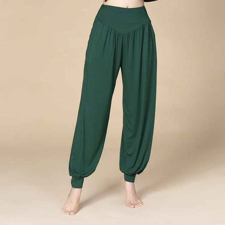 Buddha Stones Solid Color Modal Yoga Dance High Waist Harem Pants With Pockets - Dark Green - US14，UK/AU18，EU46 (3XL) - image 12