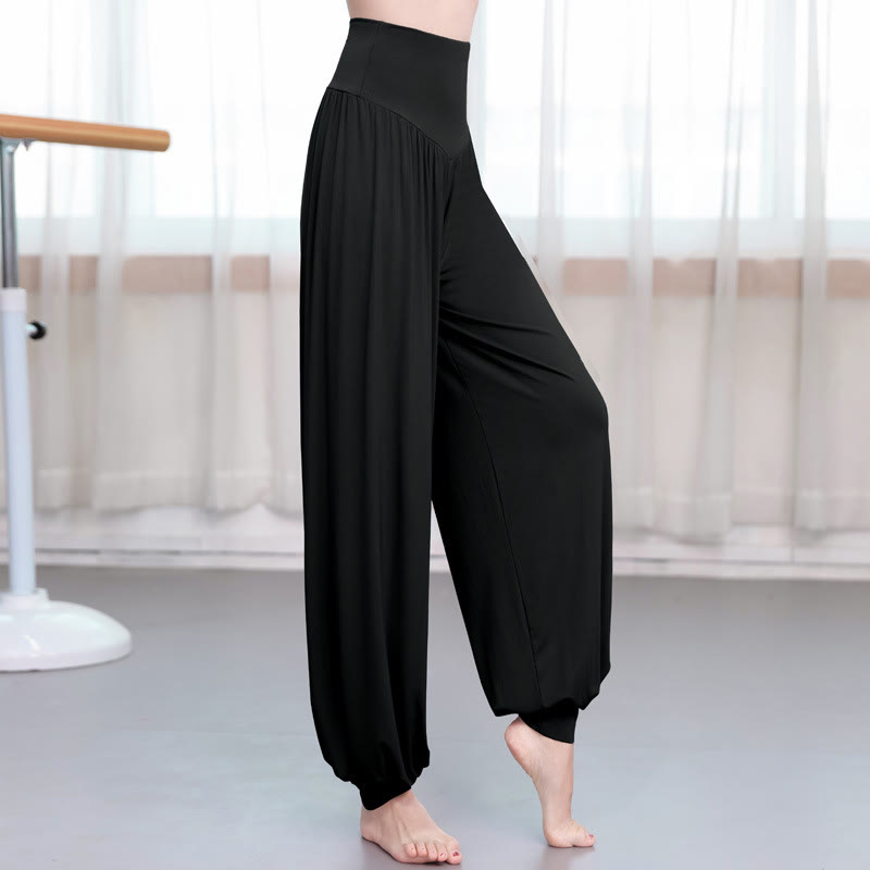 Buddha Stones Plain Color Loose Modal Yoga Dance Harem Pants - Black - US12，UK/AU16，EU44 (3XL) - image 0