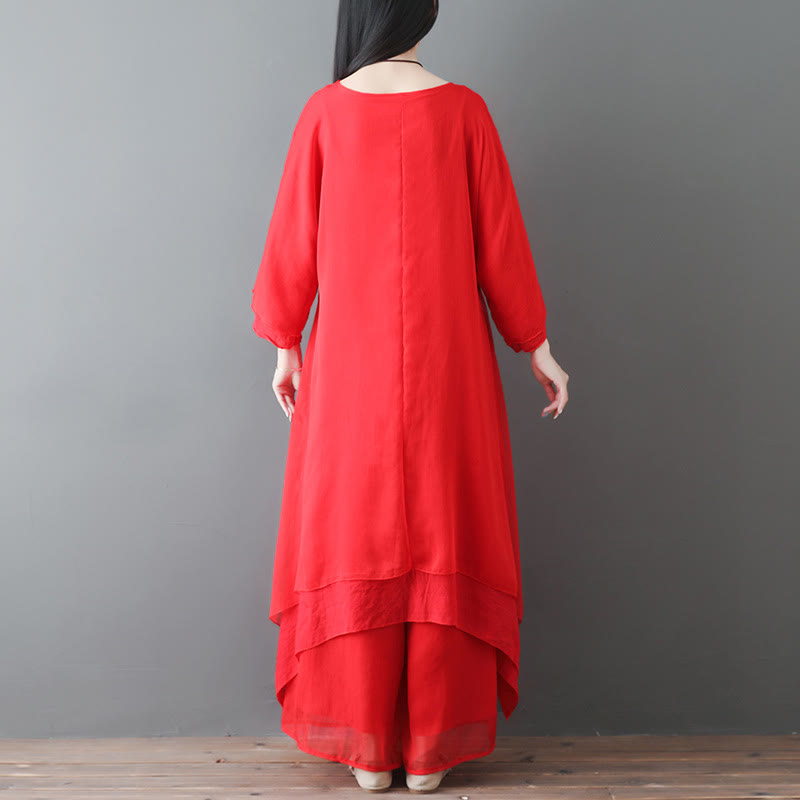 Buddha Stones V-Neck Midi Tunic Dress Wide Leg Pants Meditation Zen Practice Dance Clothing - image 9
