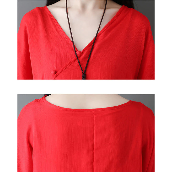 Buddha Stones V-Neck Midi Tunic Dress Wide Leg Pants Meditation Zen Practice Dance Clothing - image 14