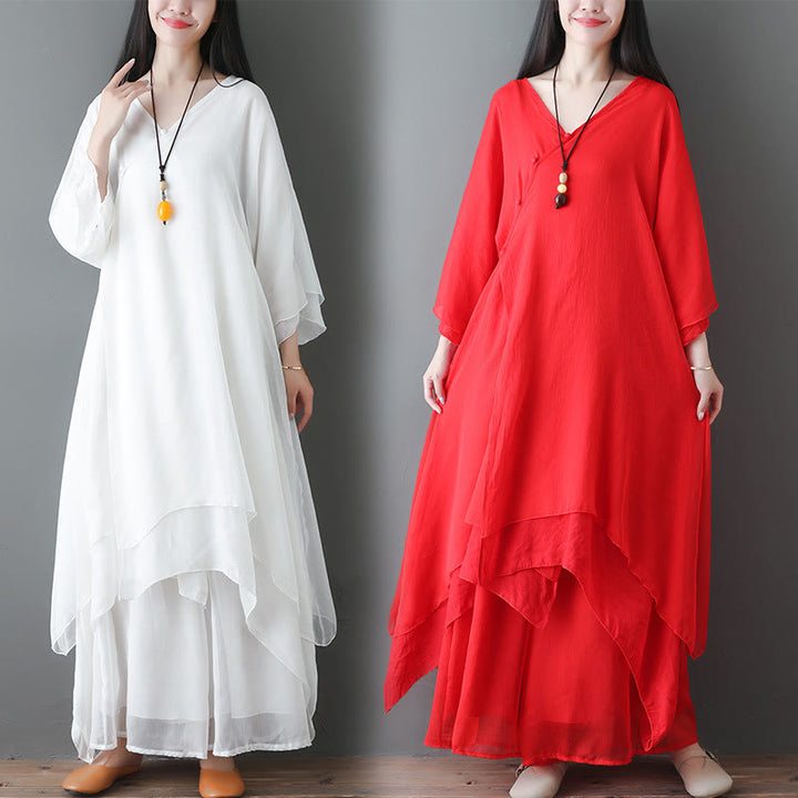 Buddha Stones V-Neck Midi Tunic Dress Wide Leg Pants Meditation Zen Practice Dance Clothing - image 20