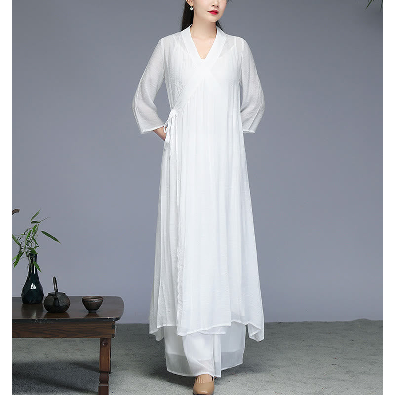 Buddha Stones Hanfu Style Midi Dress Wide Leg Pants Meditation Zen Practice Yoga Dance Clothing - image 8