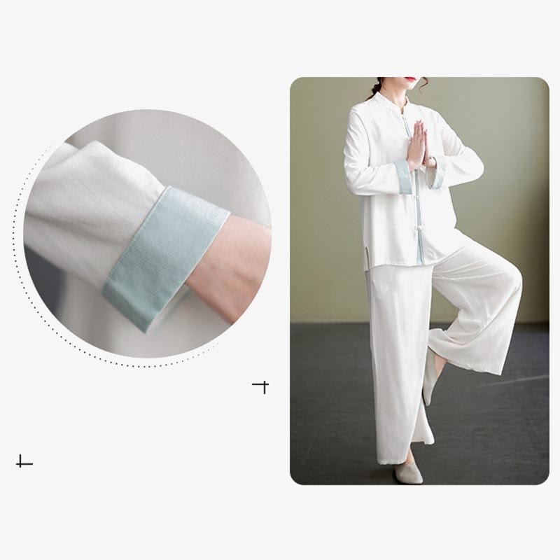 Buddha Stones 2Pcs Tang Suit Long Sleeve Shirt Top Pants Meditation Zen Tai Chi Cotton Linen Clothing Women's Set - image 7