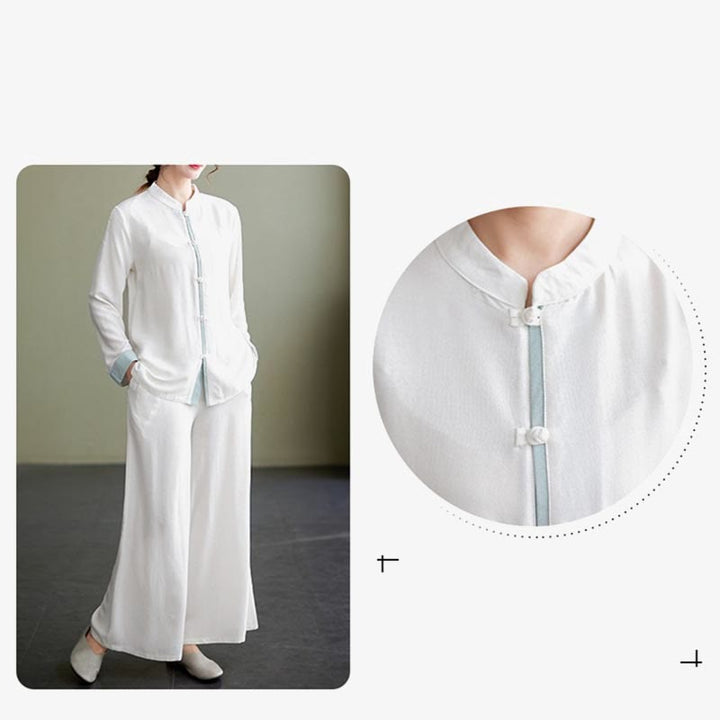 Buddha Stones 2Pcs Tang Suit Long Sleeve Shirt Top Pants Meditation Zen Tai Chi Cotton Linen Clothing Women's Set - image 6
