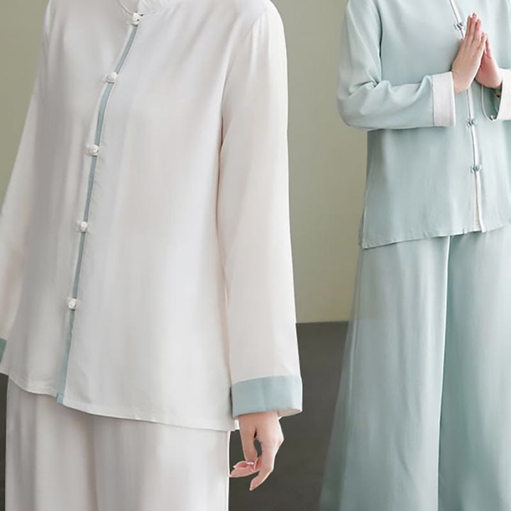 Buddha Stones 2Pcs Tang Suit Long Sleeve Shirt Top Pants Meditation Zen Tai Chi Cotton Linen Clothing Women's Set - image 14