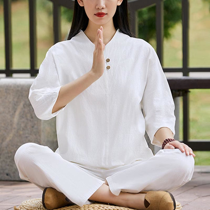 Buddha Stones 2Pcs Shirt Top Pants Meditation Zen Tai Chi Cotton Linen Clothing Women's Set - image 1