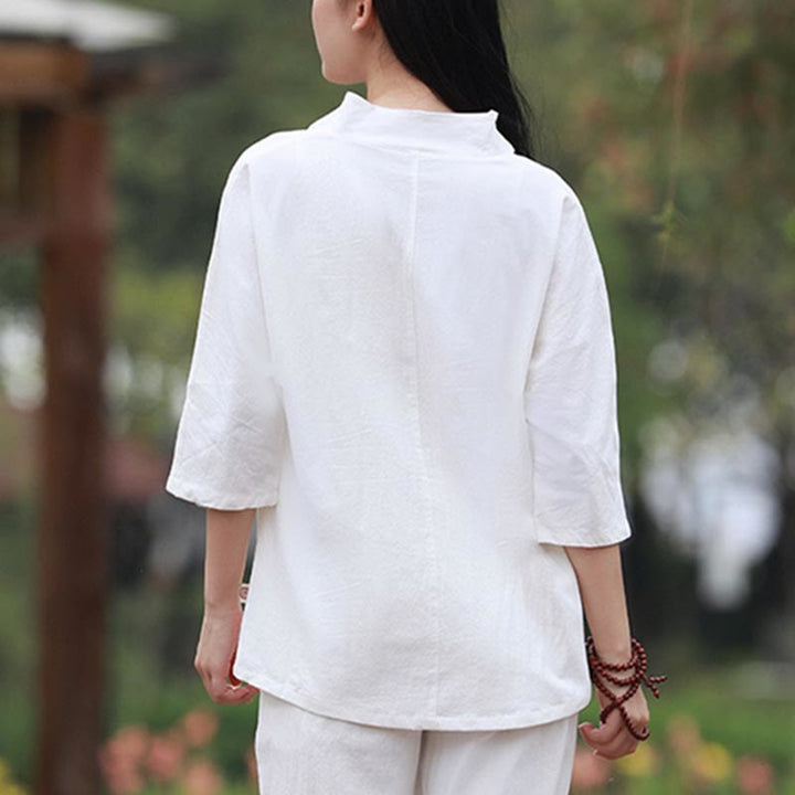 Buddha Stones 2Pcs Shirt Top Pants Meditation Zen Tai Chi Cotton Linen Clothing Women's Set - image 3