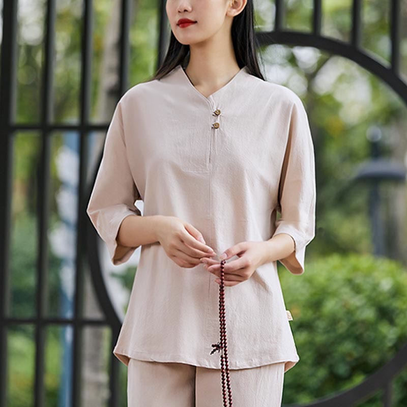 Buddha Stones 2Pcs Shirt Top Pants Meditation Zen Tai Chi Cotton Linen Clothing Women's Set - image 8