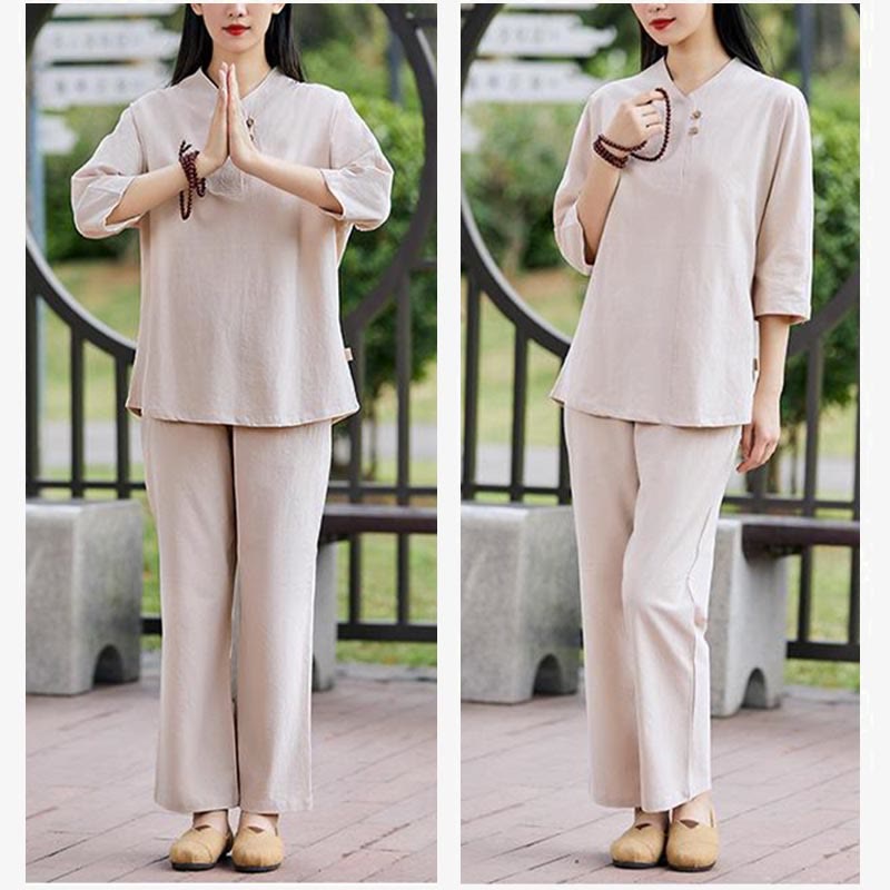 Buddha Stones 2Pcs Shirt Top Pants Meditation Zen Tai Chi Cotton Linen Clothing Women's Set - image 10