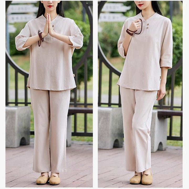 Buddha Stones 2Pcs Shirt Top Pants Meditation Zen Tai Chi Cotton Linen Clothing Women's Set - image 10