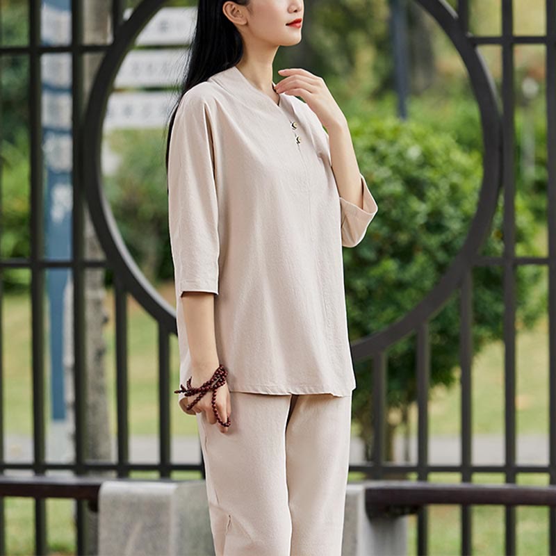 Buddha Stones 2Pcs Shirt Top Pants Meditation Zen Tai Chi Cotton Linen Clothing Women's Set - image 9