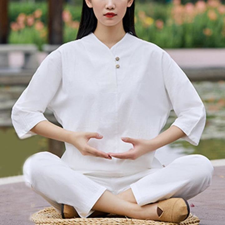Buddha Stones 2Pcs Shirt Top Pants Meditation Zen Tai Chi Cotton Linen Clothing Women's Set - image 2