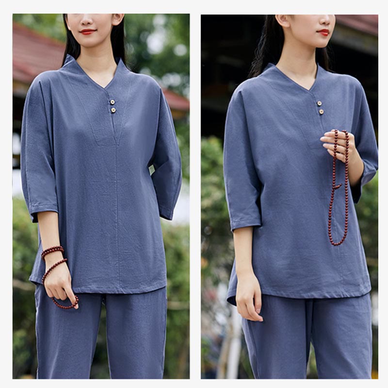 Buddha Stones 2Pcs Shirt Top Pants Meditation Zen Tai Chi Cotton Linen Clothing Women's Set - image 16