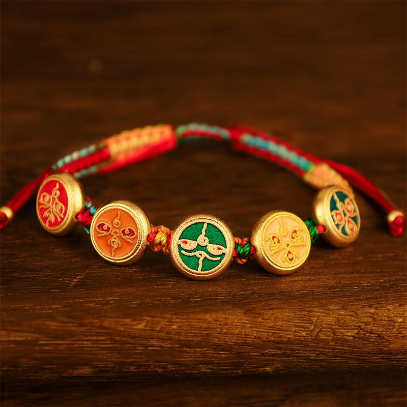Buddha Stones Tibetan Five God Of Wealth Colorful Rope Braided Luck Bracelet - Adjustable Rope(Wrist Circumference 14-17cm) - image 0
