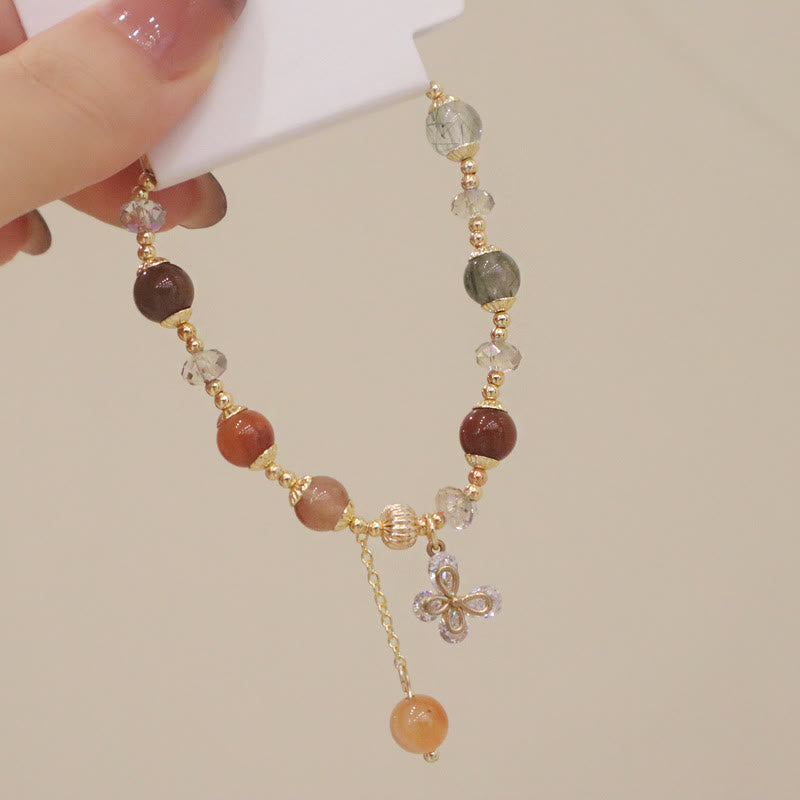 Buddha Stones Natural Fu Lu Shou Rainbow Crystal Rutilated Quartz Wealth Butterfly Charm Bracelet - image 9