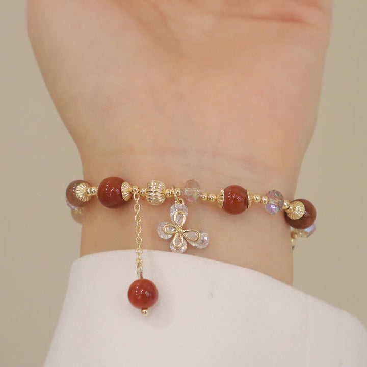 Buddha Stones Natural Fu Lu Shou Rainbow Crystal Rutilated Quartz Wealth Butterfly Charm Bracelet - image 12