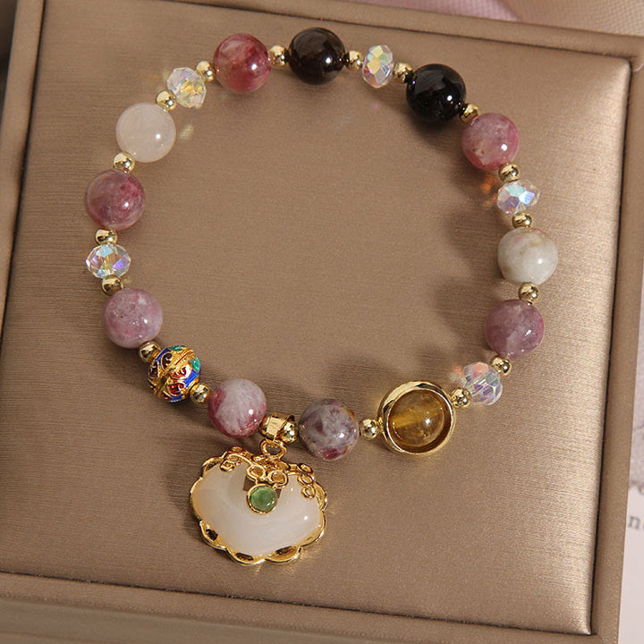 Buddha Stones Strawberry Quartz Green Crystal Amethyst Healing Chinese Lock Charm Bracelet - image 16