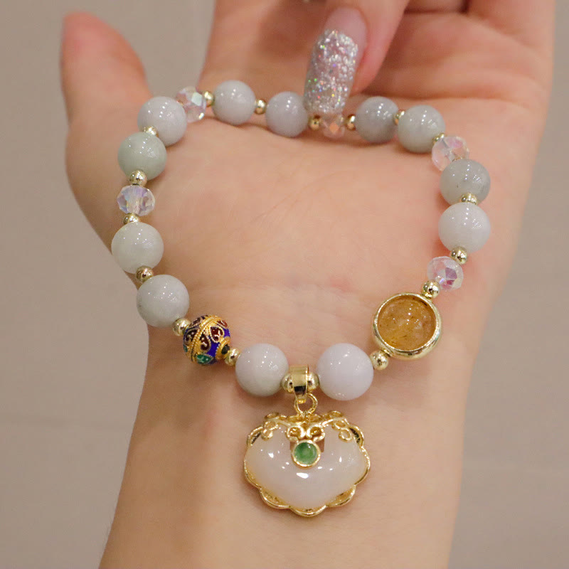 Buddha Stones Strawberry Quartz Green Crystal Amethyst Healing Chinese Lock Charm Bracelet - image 12